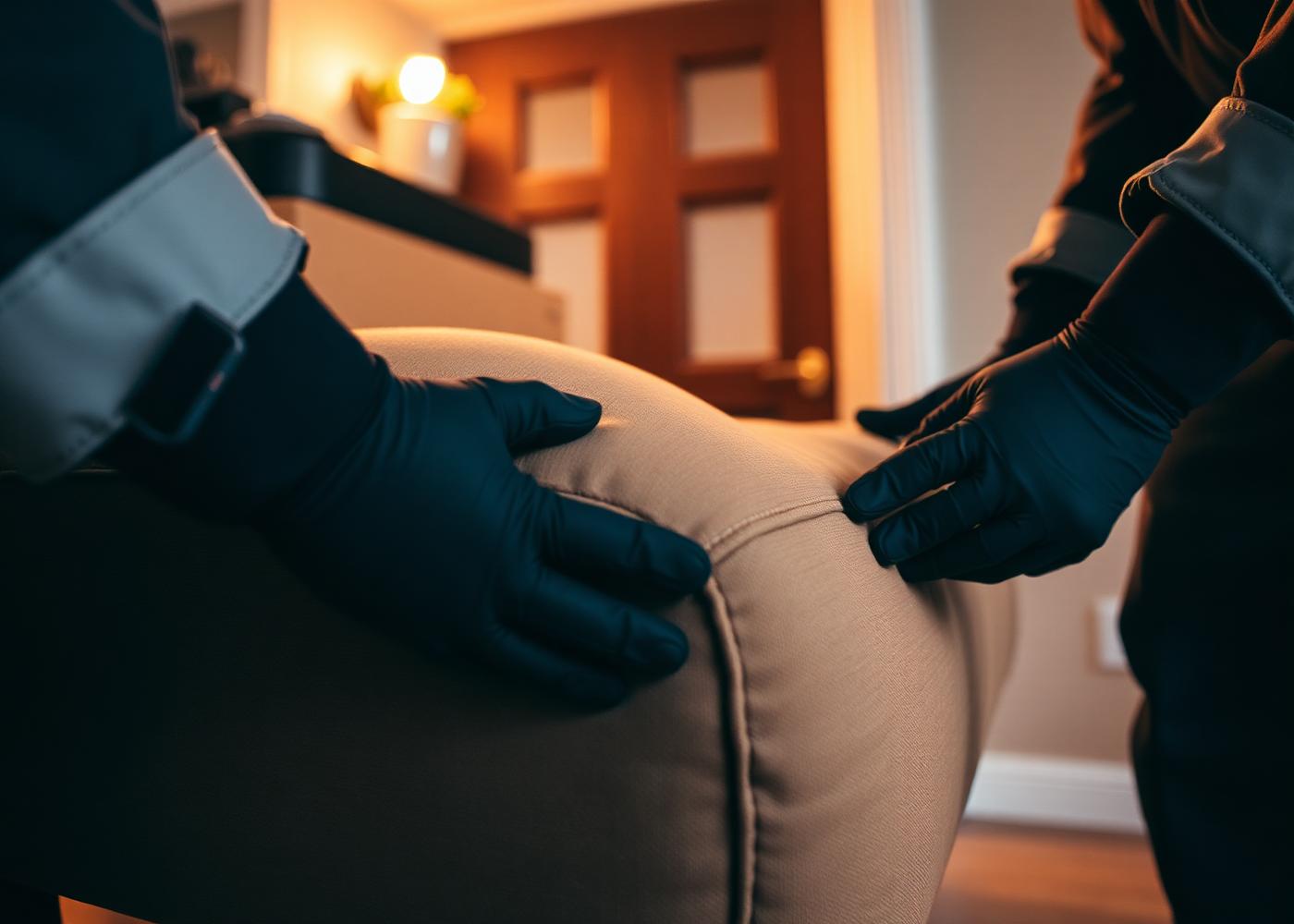 Uniformed crew handling furniture with care